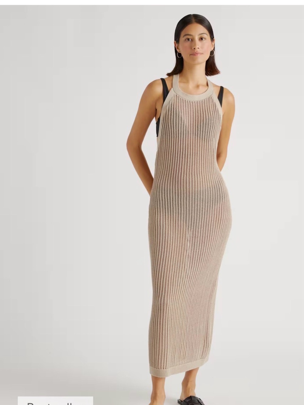 Quince Beige Open-Knit Midi Dress